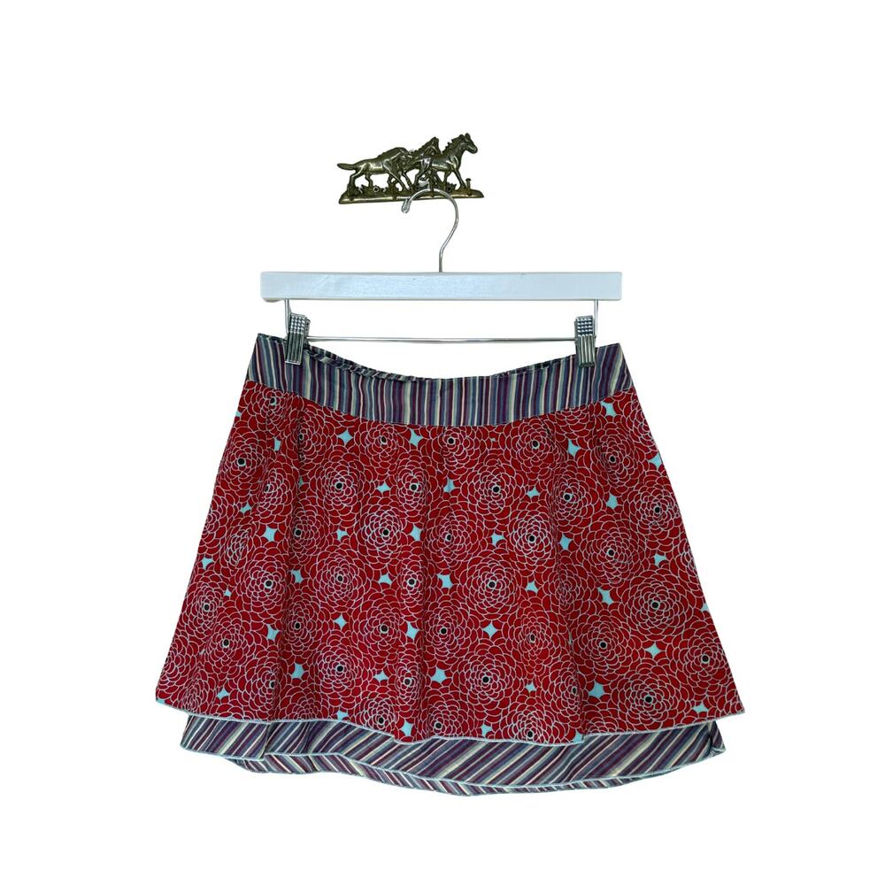 Ollie Sang Cotton Floral Skirt Size Small Made in USA Red Blue Retro Print